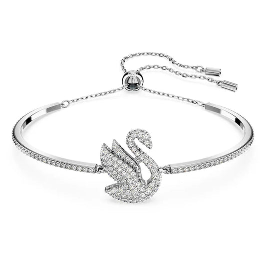 5649772 Swarovski Iconic Swan bangle Swan, White, Rhodium plated