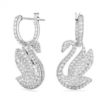 5647545 Swarovski Iconic Swan drop earrings Swan, White, Rhodium plated