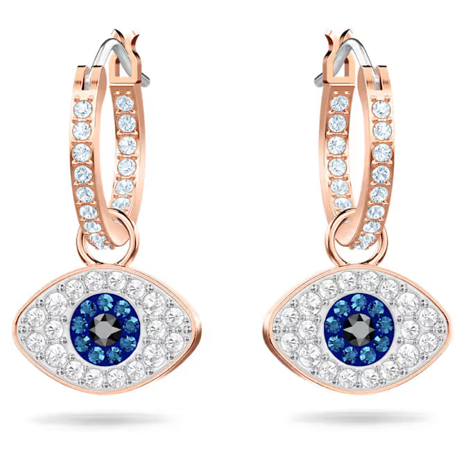 5425857 Swarovski Symbolica hoop earrings Evil eye, Blue, Rose gold-tone plated