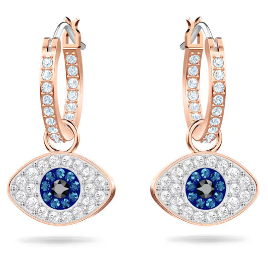 5425857 Swarovski Symbolica hoop earrings Evil eye, Blue, Rose gold-tone plated