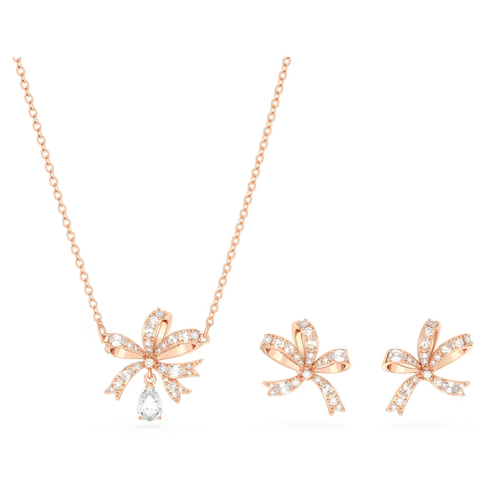 5661680 Volta set Bow, White, Rose gold-tone plated