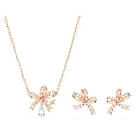5661680 Volta set Bow, White, Rose gold-tone plated
