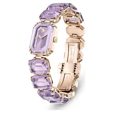 5722364 Swarovski Watch Octagon cut bracelet, Purple, Champagne gold-tone finish