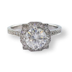 G17W1041H-035 GEMODA "Angela" Moissanite 1ctw Vintage Inspired Halo 18k Ring